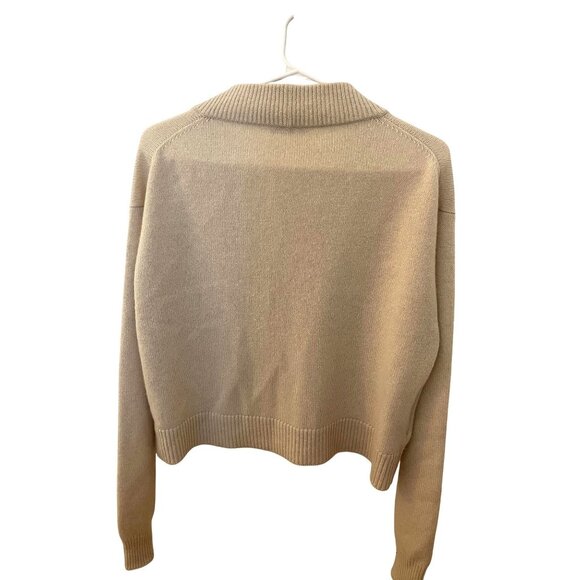 Miu Miu Womens Beige Knit Wool Button-Up Cardigan With Crystal Embellished Logo - Picture 2 of 10